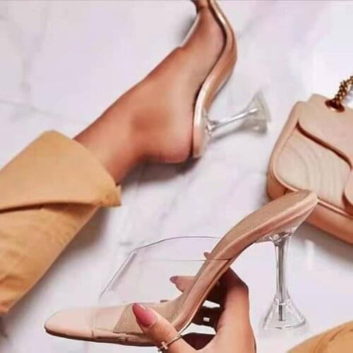 Fashion Summer Sandals PVC Crystal Open Toed High Heels Women Transparent Heel Sandals Slippers Pumps 10.5CM Big Size 41 42