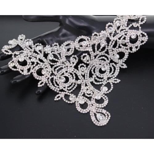 Silver Neckline Sew On Rhinestones Applique With Metal Claw Clear Glass Sew On Claw Rhinestones Patches For Wedding Dress