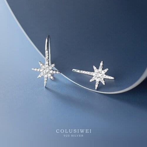 Colusiwei Real 925 Sterling Silver Twinkle Star Stud Earring for Women Hook Earring Fashion Wedding Engagement Fine Jewelry Gift