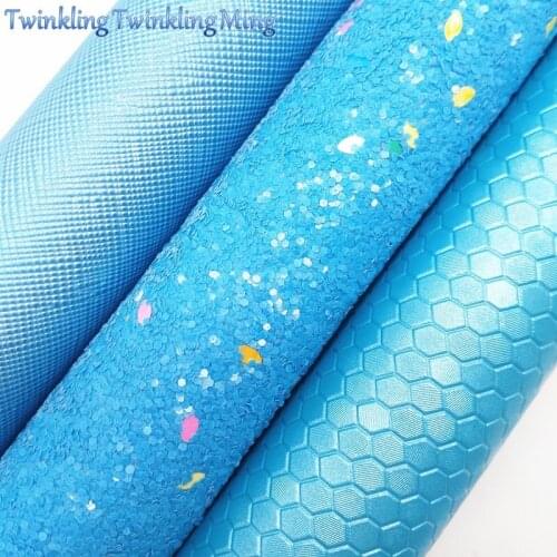 BLUE Glitter Fabric, Honeycomb Faux Leather Fabric, Synthetic Leather Sheets For Bows A4 8"x11" Twinkling Ming XM220