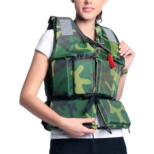 Camouflage Adult Life Vest Boating Safety Swimming Life Jacket Survival Kit with Whistle Buoyancy Aid Polyester Floating Foam