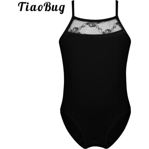 TiaoBug Kids Girls Professional Ballet Leotard Spaghetti Straps Lace Splice Gymnastics Leotard Jumpsuit Child Practice Dancewear
