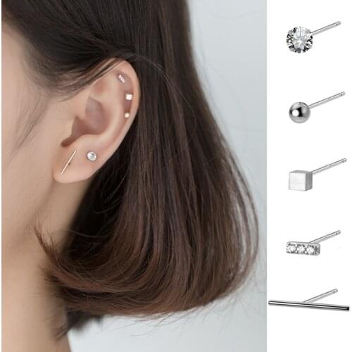 Trusta New Arrival Authentic 925 Sterling Silver Round Square Stick CZ Stud Earrings Silver For Women Jewelry New Design DA865
