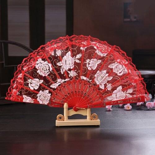Flower Pattern Fan Hollow Lace Folding Fans Chinese Style Dance Women Wedding Hand Fan Folding Fans Decorative Home Decor