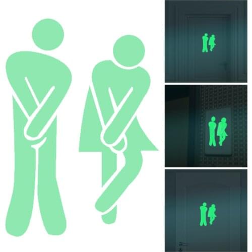 Funny Glow In The Dark Toilet Wall Stickers Creative Door Decoration Home Decor Luminous Toilet Door Wall Sticker Fluorescent