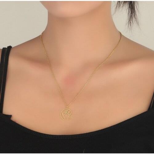 Hello Goodbye Hand Gesture Pendant Necklacesfor Women Simple Stailess Steel Choker Personalized Friend Children Jewelry Gift