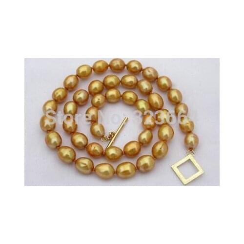 17" 10mm baroque champagne rice FW pearl necklace
