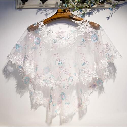 Womens Spring Summer flower embroidery mesh Pashmina Female Summer Sunscreen Mesh white Lace Shawl cloak R3089