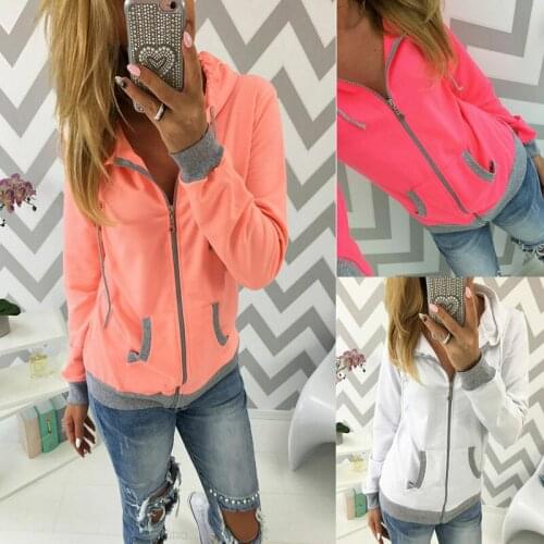 Ladies Hoodie Sweatshirt Zip Hooded Womens Coat Spring Autumn Fashion Long Sleeve Zipper Solid Color