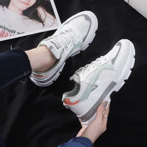 2021 Spring Women Sneakers Comfortable Thick-Soled Low-Top Casual Increase Student Non-Slip Lace-Up Shoes Female