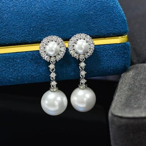 Anillos Yuzuk S925 Sterling Silver Pearl Drop Earrings For Women Sparkling High Carbon Diamond Wedding Party Fine Jewelry Gift