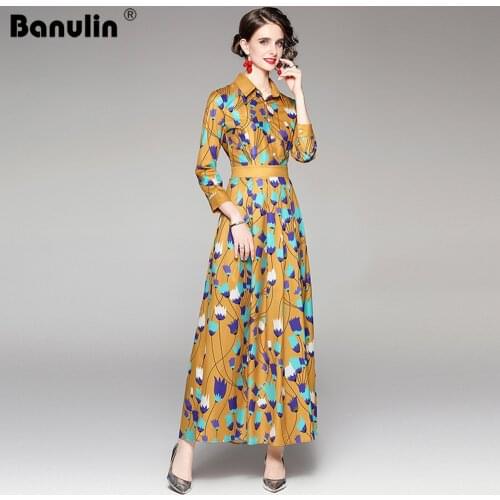 Autumn Bohemian Designer Overlays Flower Long Dress Women Long Sleeve Shirt Collar Chic Floral Printed Boho Dress Robe Femme