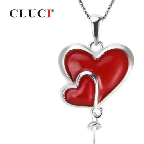 CLUCI Silver 925 Red Heart Pendant and Necklace 925 Sterling Silver Pendant for Women Wedding Jewelry Valentine Gift SP069SB
