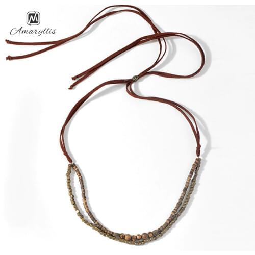 Amaiyllis Bohemia Wood Stone Beads Statement Necklace For Women Ethnic Adjustable Leather Choker Necklace New Velvet Clavicle