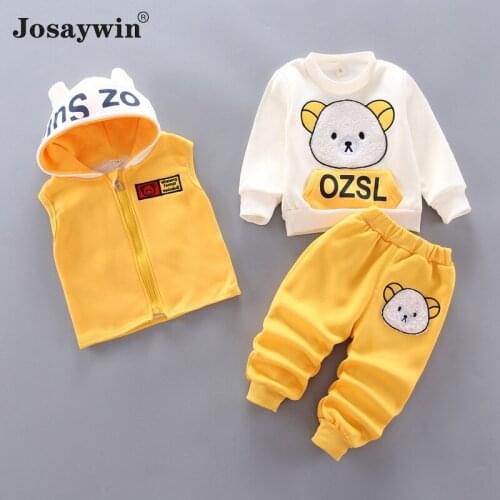Winter Clothes Sets 3 Pieces Suts Jacket+Pants Long Sleeve Thicken Winter Suits Toddler Baby Kids Boys Girls Casual Outfits Sets