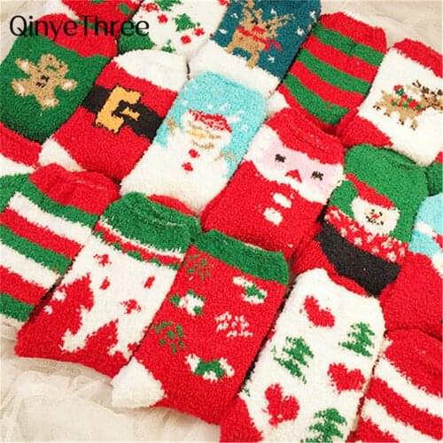 Winter Warm Thicken Soft Merry Christmas Gift Socks Cute Cartoon Elk Santa snowman stripes Happy New Year Xmas sokken dropship