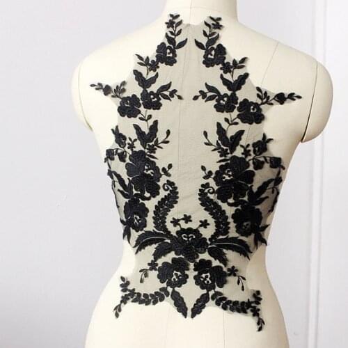 1 piece French Embroidered Bodice Applique With Retro Florals For Bridal Dress