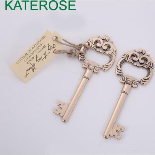 15PCS Key to My Heart Antique Gold Key Wine Beer Opener Golden Wedding Favors Bottle Openers Party Giveaways Gift To Guest