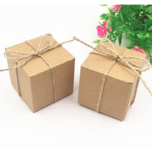 20Pcs/Lot 5x5x5cm Cube Kraft Paper Handmade Box With Free Hemp Rope String For Wedding Birthday Party Cookies Candy Package Box