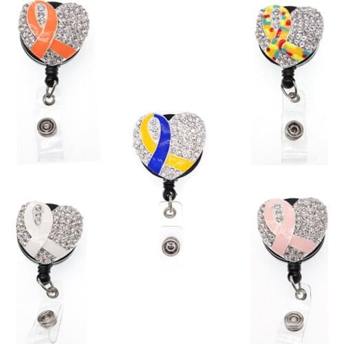 20pcs/lots Free Shipping Wholesale Heart Ribbon Badge Holder Breast Cancer Day Badge Reel
