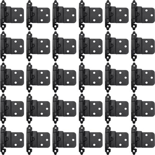 30 Packs Inset Kitchen Cabinet Door Hinges Face Frame Matte Black Self Closing Cupboard Hinges Black/Silver Hardware
