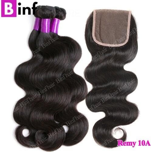 8-28 Inch Body Wave Bundles With Closure Peruvian Human Hair Weave Bundles With Closure 3/4 Bundles With Closure Remy Hair