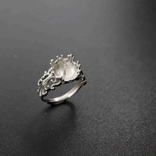 9-10MM Half Drilled Beads Bezel Settings Solid 925 Sterling Silver Adjustable Ring Settings 1214014