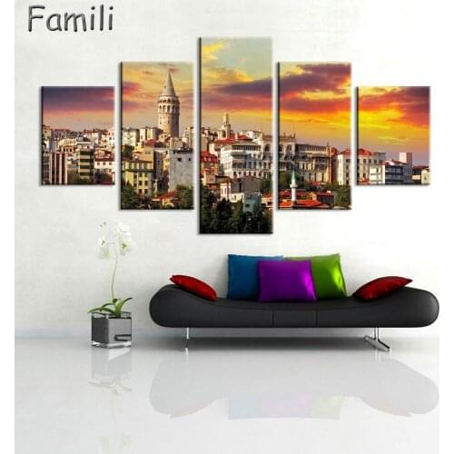 Free shipping 5 Pcs City Canvas Print Painting Modern Paintings Home Decoration Living Room Large Large Wall Pictures No Frame