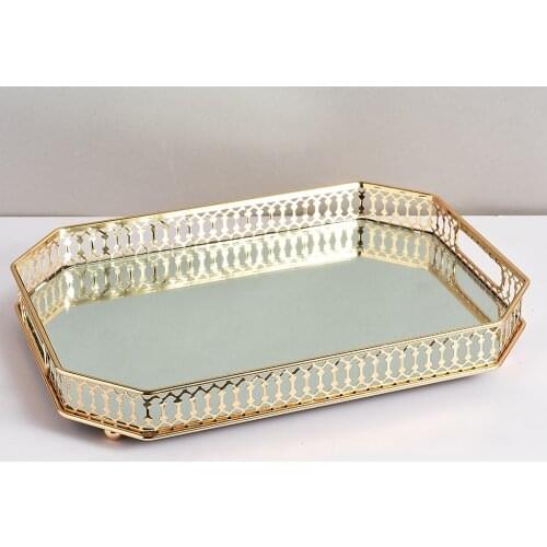Decorative Metal Rectangular Serving/Dressing Table Tray Mirrored Base