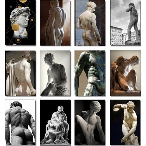 Greek Statue Plaster Sculpture Artwork David Art Canvas Painting Figure Poster and Print Wall Picture for Living Room Home Decor