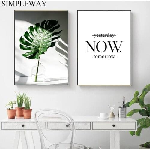 Plant Leaves Canvas Poster Nordic Motivational Quotes Wall Art Print Painting Decorative Picture Modern Living Room Decor