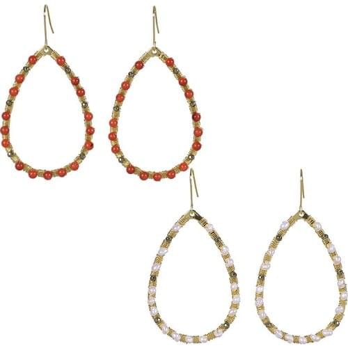 Natural stone coral bead pearl 18K Gold Plated Water Drop Earrings women beaded earrings handmade