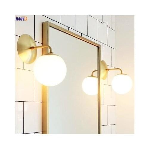 IWHD Golden LED Wall Light Bathroom Bedroom Glass Ball Wall Lamp Modern Sconce LED Stair Lights Lamparas De Pared