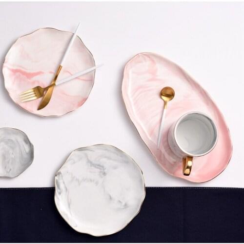 Ceramics Marbling Cute Jewelry Cosmetic Lipstick Storage Tray Desktop Organizer Box Food Dessert Cake Plate Kitchen accessories