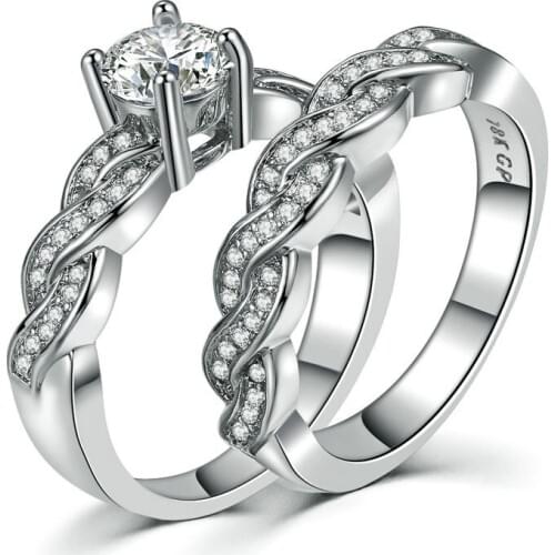 TRACYSWING Ring Set For Women Luxury Style Spiral Cubic Zirconia 2PCS Wedding Engagement Gift Fashion Jewelry TWR557