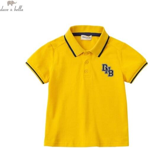 DKH17007 dave bella summer 5Y-13Y kids boys fashion cartoon letter patchwork T-shirt children boy high quality fashion tees