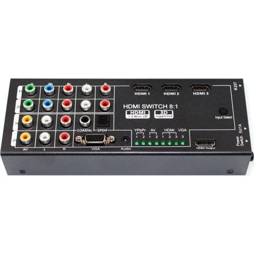 Multi-functional HDMI Converter Switch 8 Inputs to HDMI+COAXIAL+SPDIF Output Support 3D and Surround Sound for 1080P HDTV