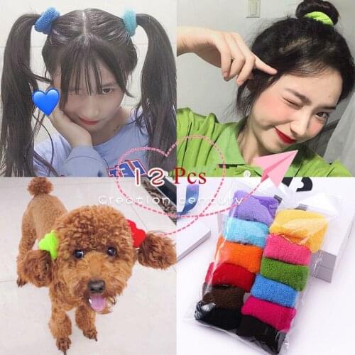 12Pcs/Set Fashion Women Solid Colors Thick Elastic Rubber Bands Simple Style Pretty Colors Plain Stretch Hair Ties Hair Bands
