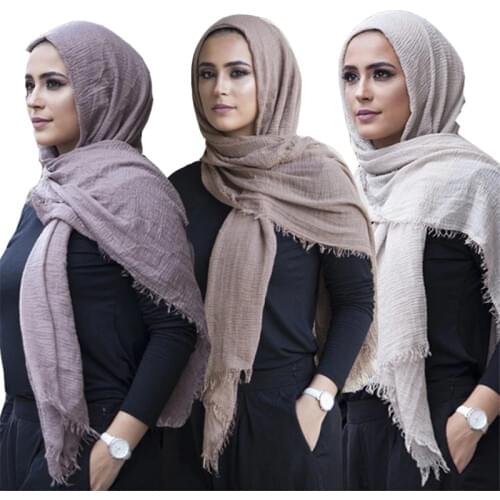 Trendy Muslim Instant Scarf shawl and wrap Cotton Crinkled Hijab Solid Lightweight Islam foulard Turban For Women Headscarf