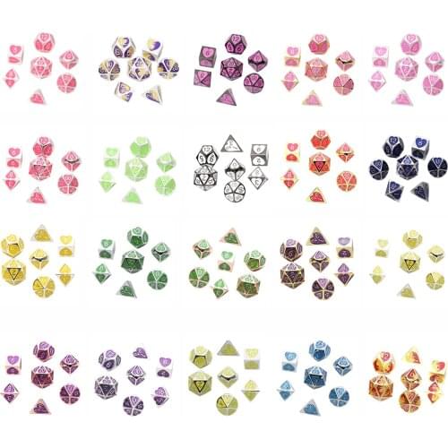 Set of 7pcs Heart Shape Multi Side Numeral Dice D4 D6 D8 D10 D12 D20 Die Set