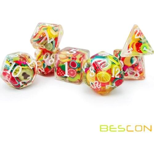Bescon Fruit Polyhedral Dice Set, Novelty RPG Dice set of 7