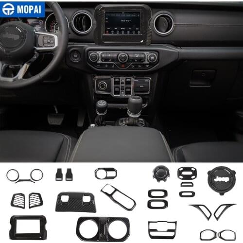 MOPAI Carbon Fiber Car Interior Decoration Cover Kit Stickers Accessories for Jeep Wrangler 2018+ for Jeep Gladiator JT 2018