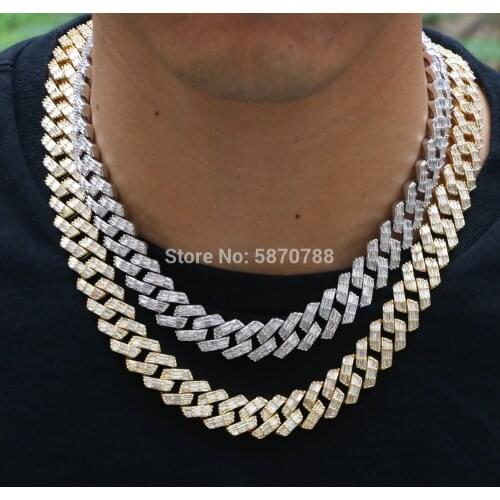 Hip Hop set gold plated Chunky Baguette Stone Mens Cuban Link Chain chocker Necklace cuban bracelet for men