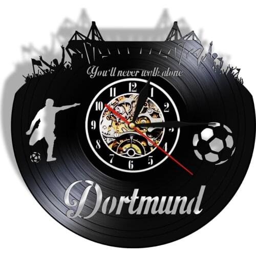 German Dortmund City Skyline Vinyl LP Record Wall Clock Football Stadium Fans Cellebration Champions Led Watch Wanduhr horloge