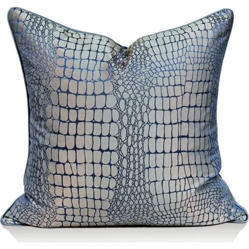 DUNXDECO Blue Cushion Cover Party Decorative Pillow Case Modern Animal Collection Croco Pattern Sofa Chair Soft Coussin