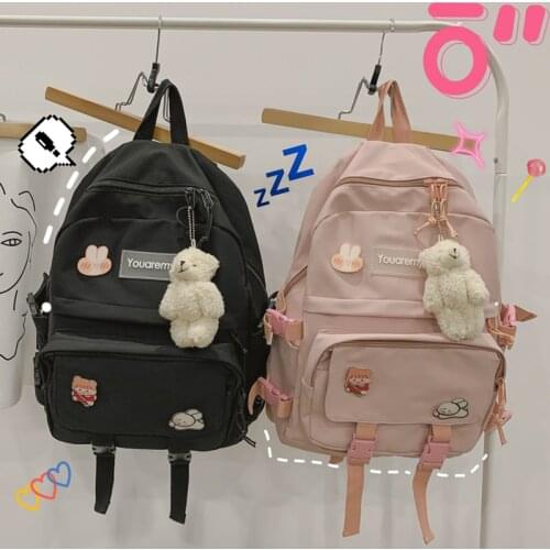Waterproof Nylon School Backpacks for Teens Female Pink Cute Backpack Women Large Capacity Schoolbag Harajuku 2020 New Bookbags
