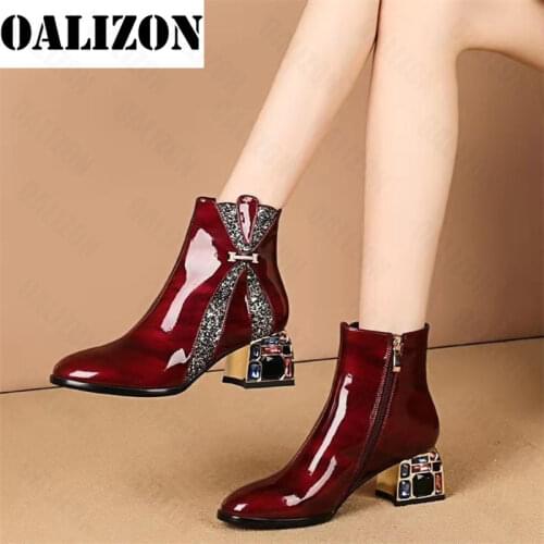 New Women Chunky Ankle Boots 2021 New Winter Fashion Party Crystal High Heels Zipper PU Leather Bling Sexy Pumps Chelsea Boots