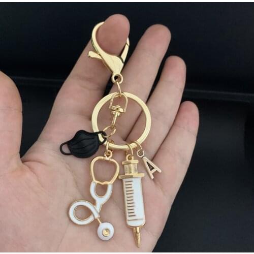 New Keychain Doctor Medical Tool Stethoscope Syringe Mask Key Ring Nurse Medical Student Gift Keychain Souvenir ,A-Z Letters