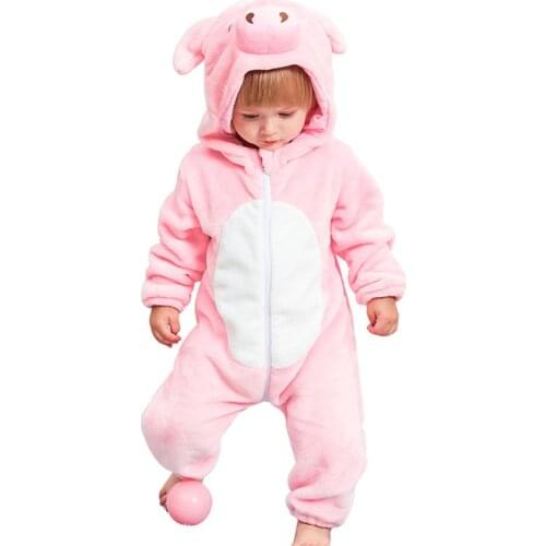 Newborn Infant Girl Clothes Winter Fleece Jumpsuit Pink Girls Romper Hooded Jumpsuit Pig Model New Baby Bebes Infantil Costume