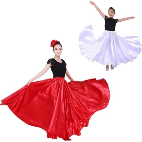 Belly Dancing Clothing Long Maxi Skirts for Adult Women Children Girls Sexy Spanish Flamenco Skirt Smooth Satin Oriental Dress